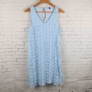 ALYA LIGHT BLUE SLEEVELESS V NECK MIDI DRESS WITH FLORAL APPLIQUE DETAIL SIZE S